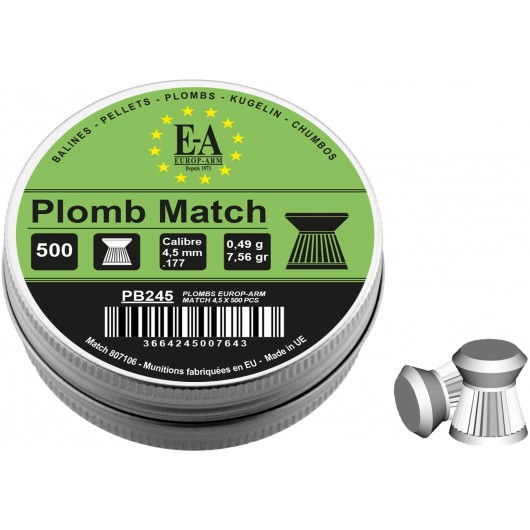 PLOMBS EUROP-ARM MATCH À TÊTE PLATE CAL. 4,5 mm (boîte de 500)