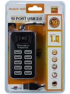 CHARGEUR RAPIDE DE BATTERIE 10 PORTS USB 2.0 NOIR (P-1603)