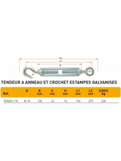 TENDEUR ANNEAU/CROCHET GALVANISE (10 mm) 