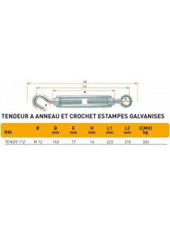 TENDEUR ANNEAU/CROCHET GALVANISE (12 mm) 