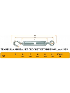 TENDEUR ANNEAU/CROCHET GALVANISE (6 mm) 
