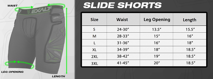 Guide de tailles slide short Exalt